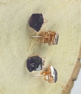 Amethyst Stone Rough Stud Earrings -  February Birthstone Earring