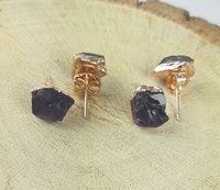 Amethyst Stone Rough Stud Earrings -  February Birthstone Earring