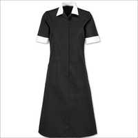 Ladies Corporate Uniform - Polyester Fabric, Multiple Sizes, Black Color, V-neck Collar, Half Sleeves, Long Length, Button Closure | Elegant And Captivating Design For Professional Women