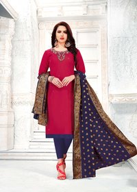 Red And Blue Stylish Cotton Salwar Kameez