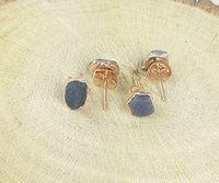 Blue Sapphire Rough Stone Stud Earrings - September Birthstone Earring