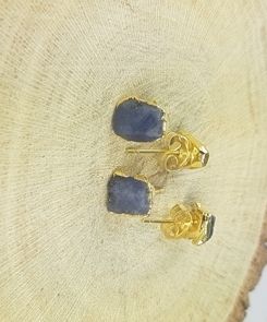 Blue Sapphire Rough Stone Stud Earrings - September Birthstone Earring