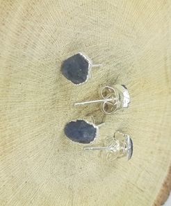 Blue Sapphire Rough Stone Stud Earrings - September Birthstone Earring