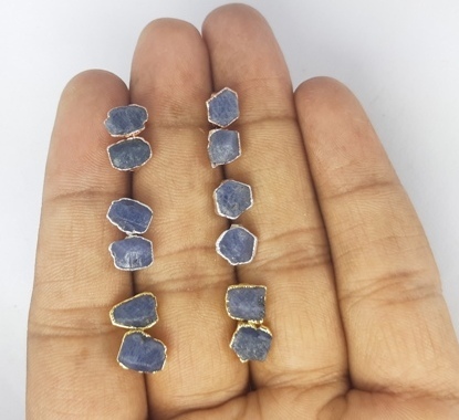 Blue Sapphire Rough Stone Stud Earrings - September Birthstone Earring