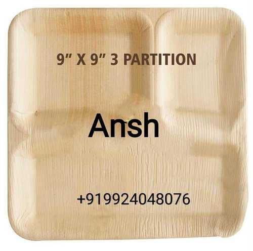 3 Partition Square Areca Palm Plate Application: Party Supply