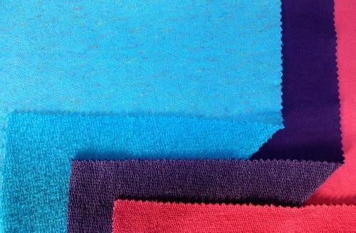 Fleece Fabric - Weft Knitted, Soft Red & Sea Green & Black | Hand Washable, Plain Texture