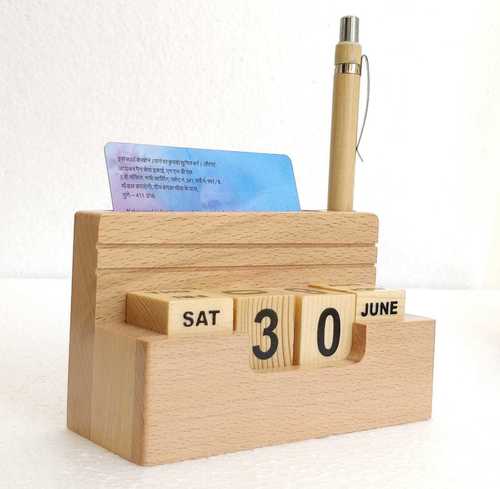 Wooden Calendar - Polished Wood With High Rubber Finishing | Customized Logo and Color Options for Business Gifts and Home Decoration