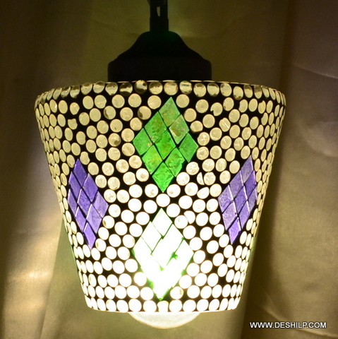 White Green And Purple Mosaic Handmade Glass Wall Hanging - Color: White