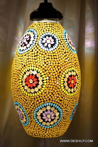 Yellow And Multicolor Yellow Mosaic Glass Wall Hanging Lamp