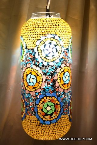 Yellow And Blue Mosaic Wall Hanging With Antique Fitting