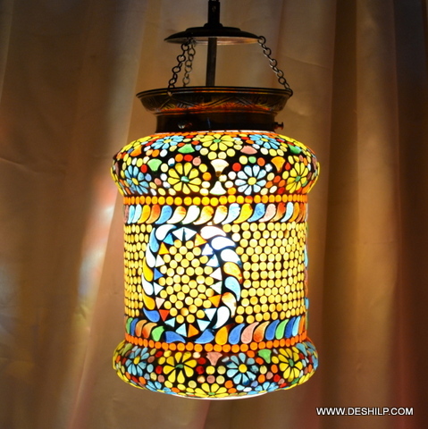 8X15 Inch Traditional Multi Mosaic Glass Wall Hanging Lamp - Color: Multicolor