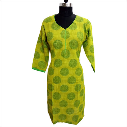 Sea Yellow & Green Designer Ladies Indian Kurti