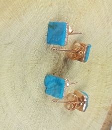 Turquoise Rough Stone Stud Earrings - December Birthstone Earring