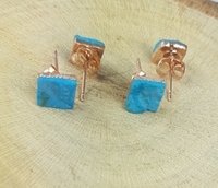 Turquoise Rough Stone Stud Earrings - December Birthstone Earring