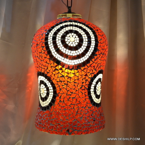 Fierytone Hanging Mosaic Glass Fixture - Color: Red And White