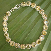 Round Yellow 925 Sterling Silver Citrine Bracelet - 7.50 Inches, 22 Round Citrine Stones 6 Mm, Rhodium Plated | Elegant Gift For Women & Children