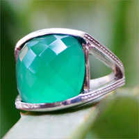 Chequed Cut Green Onyx Gemstone 925 Silver Ring