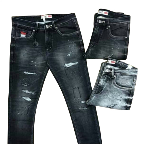 mens ripped dark blue jeans