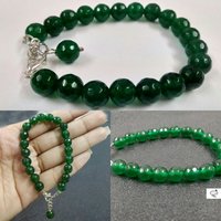 Green Jade Bracelet - 8mm Round Faceted Beads, 7 Inches With Toggle Clasp - Fashion Accessory
