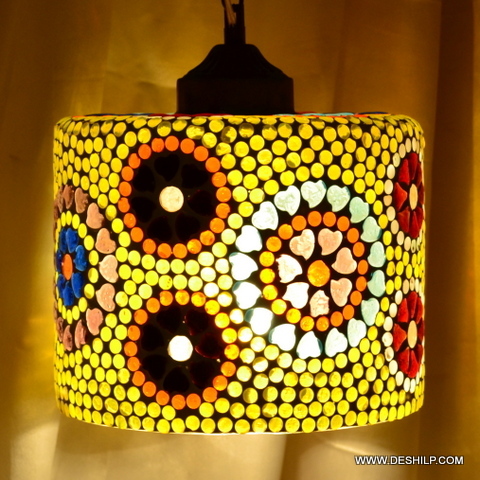 5X10 Inch Yellow And Multicolor Mosaic Handmade Glass Wall Hanging - Shape: Round