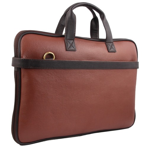 Leather Laptop Bag - Small to Large Size, Brown Color | Unisex Style with Zipper Lock Closure, Handle Design