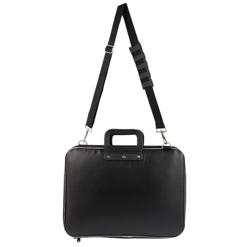 Leather Laptop Bag - Small to Large Size, Zipper Lock Closure, Plain Black, Unisex Handle Style