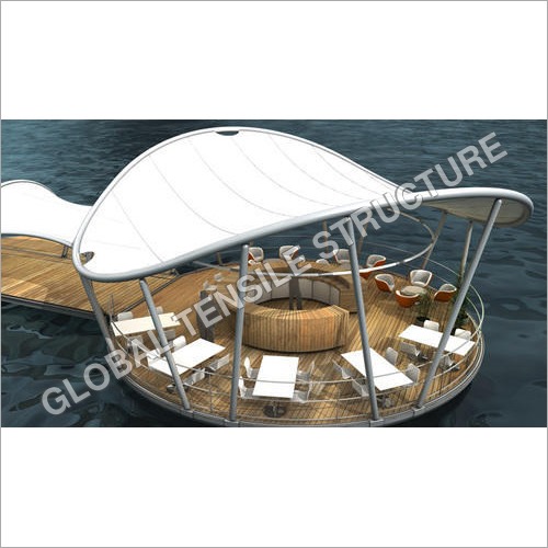 Tensile Fabric Structure - Heavy Duty PVC Panel, Fixed Open Style, Elegant White Color with Aesthetic Design and Durable Frame