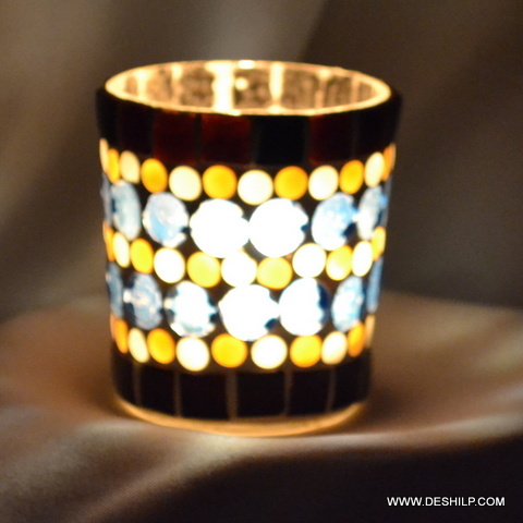 Glass Shaped T Light Candle Holder With Mosaic - Style: Antique Imitation