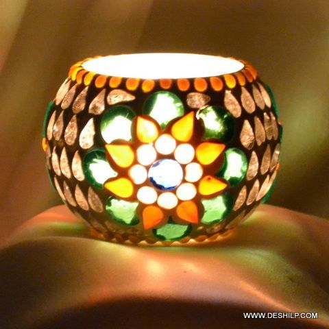 Multi Mosaic Glass Candle Votive