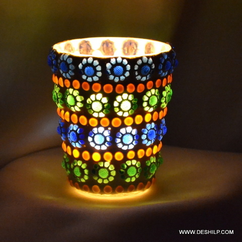 Polished Mosaic Handmade Glass Votive