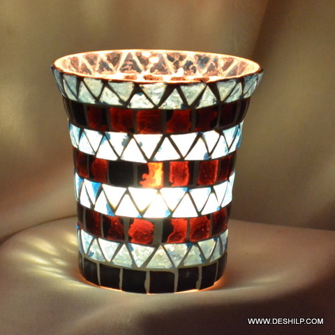 Multicolored Glass T Light Candle Holder