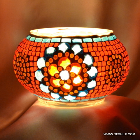 Red Mosaic Glass Candle Holder