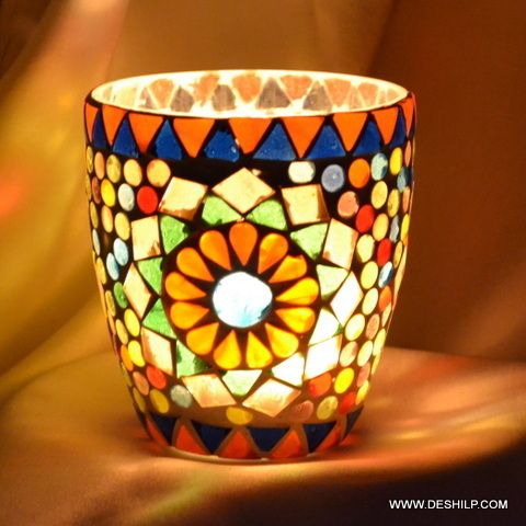 Multi Mosaic Glass T Light Votive