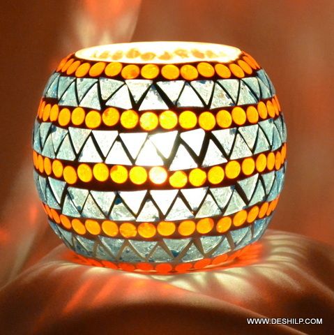 Multi Mosaic Glass Table Candle Holder