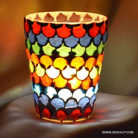 Multi Mosaic Glass T Light Candle