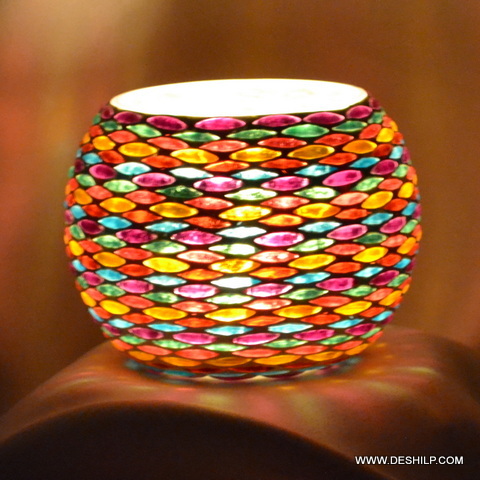 Multi Mosaic Glass Candle Holder For Ceremony - Style: Antique Imitation