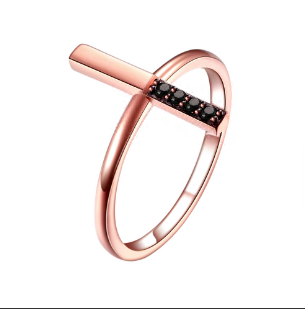 Cubic Zirconia Pure 925 Silver Rose Gold Plated Cross Ring By GLOBALTRADE