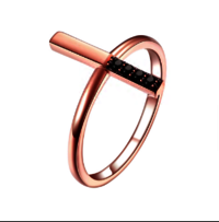 Cubic Zirconia Pure 925 Silver Rose Gold Plated Cross Ring