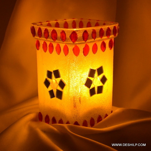 Multi Mosaic Glass Candle Holder For Decoration - Style: Antique Imitation