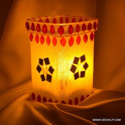 Multi Mosaic Glass Candle Holder