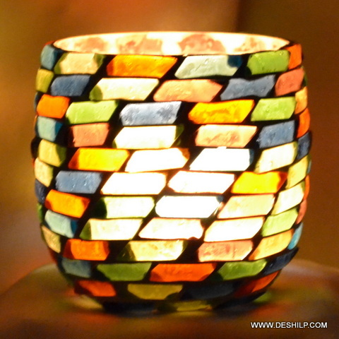 Multi Mosaic Glass Candle Holder for business gift