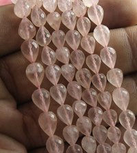 Rose Quartz Straight Drill Beads - 8-10mm Teardrop Shape, Faceted Finish, Pink Color | 1mm Hole Size, Strand Quantity