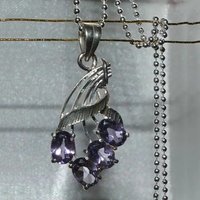 Pendant Amethyst Gemstone With Ball Chain 925 Sterling Silver Hand Made - 1.41 Inch Length, Purple & Silver Color | Genuine Natural Stone, For Women & Children, Perfect For Weddings & Gifts
