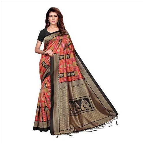 New Printed Art Silk Saree With Jhalar