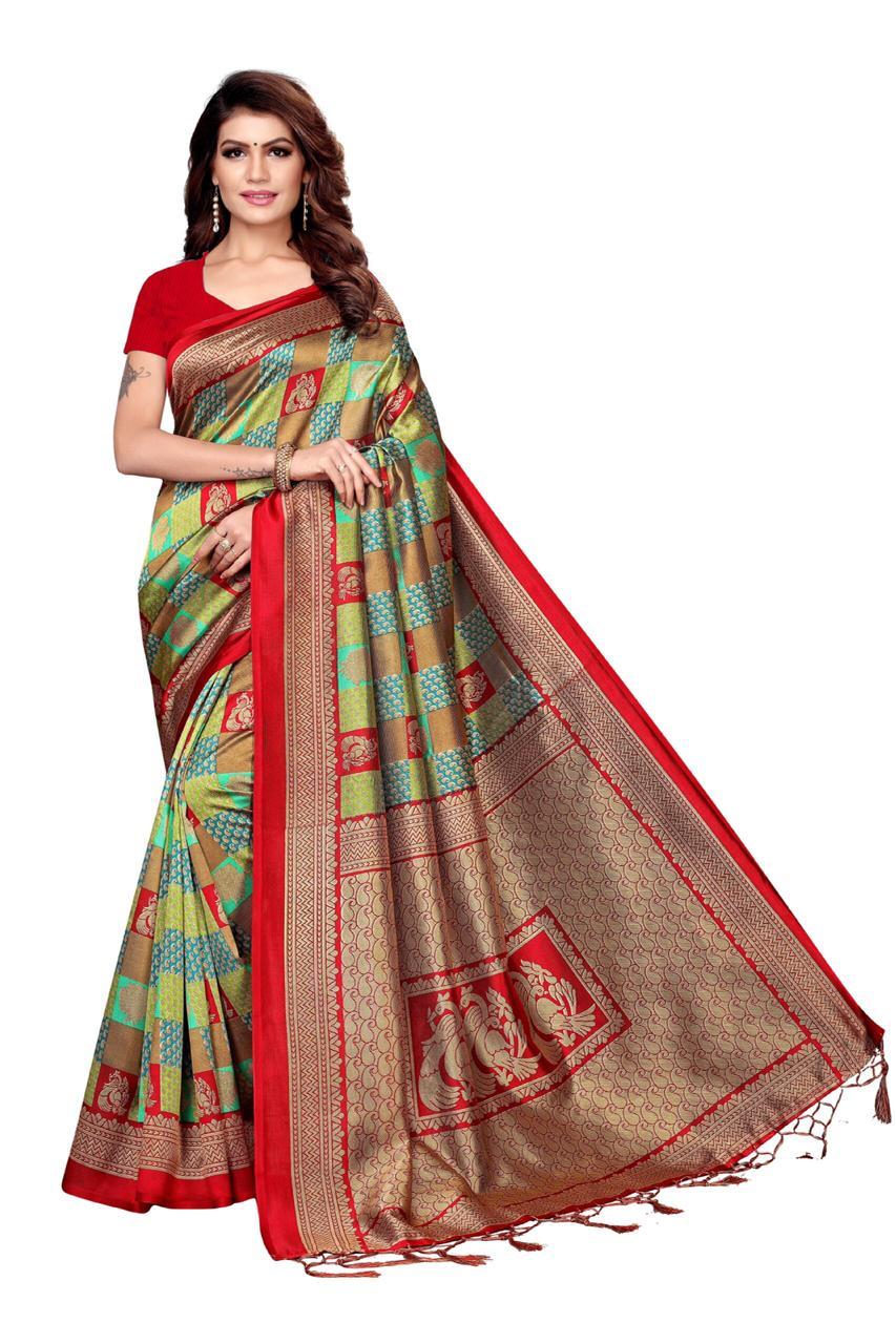 New Printed Art Silk Saree With Jhalar