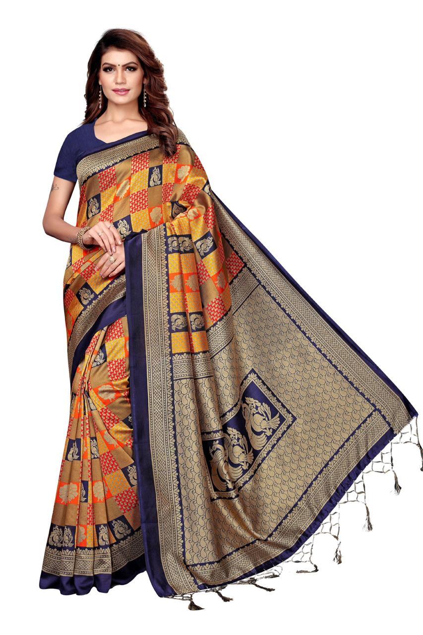 New Printed Art Silk Saree With Jhalar