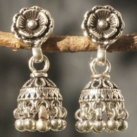 Dangle Earrings Jhumka 925 Sterling Silver Jewelry - Length 1.16 Inches, Width 0.44 Inches | Ideal For Women And Children, Features Pearl Accent, Perfect For Parties, Weddings, And Anniversaries