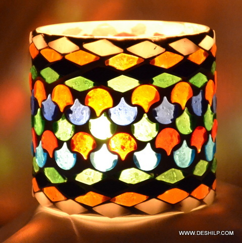 Multi Mosaic Glass Candle Holder