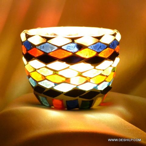 Multi Mosaic Glass Candle Holder