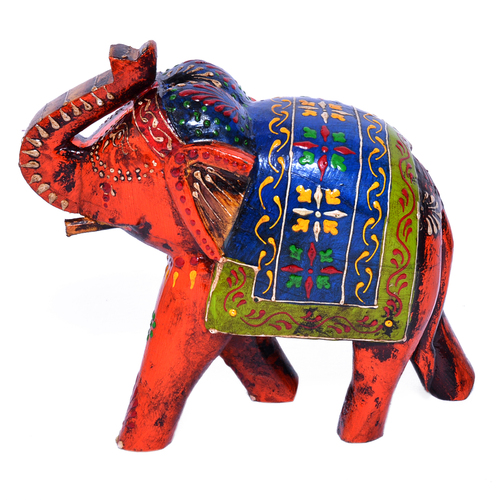 Indian Handmade Wooden Elephant Embose Painted Home Decor Craft